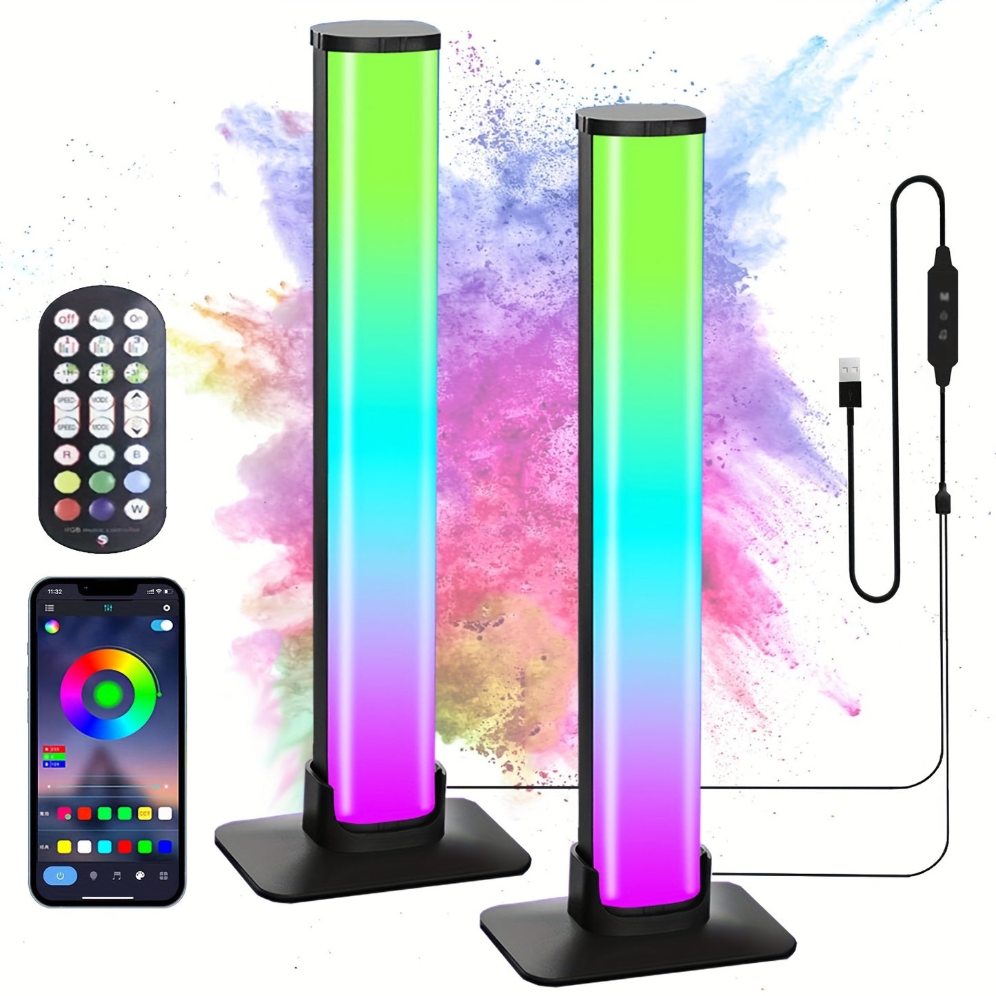 Barres lumineuses LED intelligentes, lot de 2, RVB avec synchronisation musicale - Topdecheztop.fr