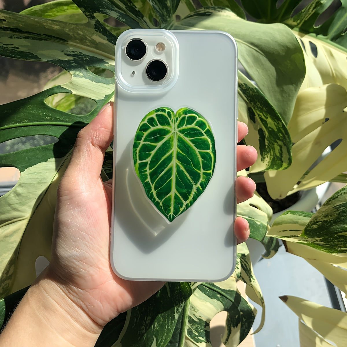 Support Téléphone Feuille Tropicale – Acrylique PMMA, Rotatif, Coussinet Adhésif, 8 Coloris