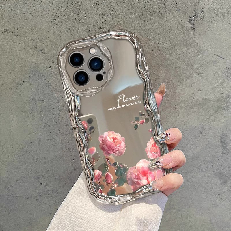 Coque iPhone Motif Rose TPU Anti-Choc - Placage Electrolyse, Anti-Traces, iPhone 11 au 17 Pro Max