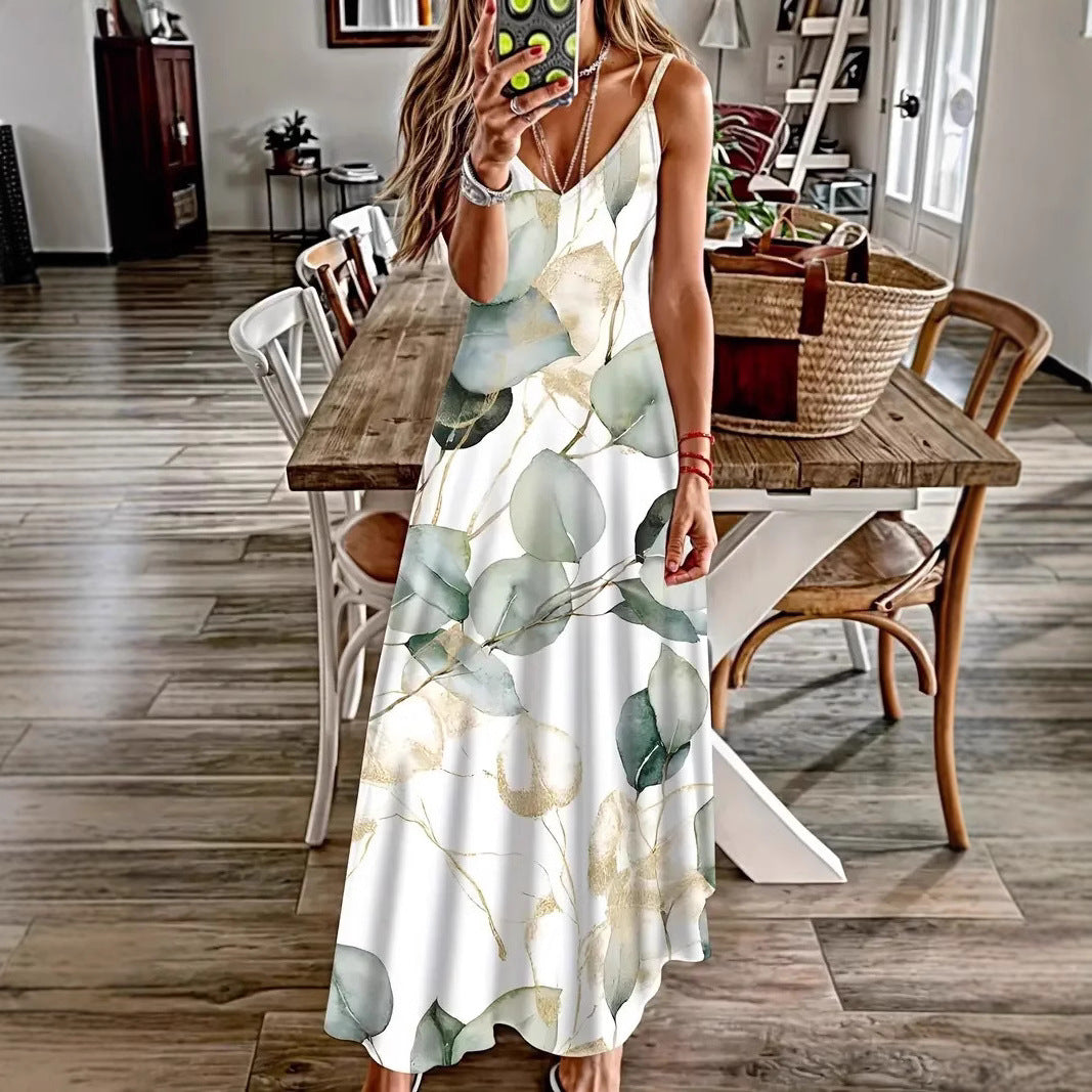 Robe longue sans manches femme - Imprimé 3D, bretelles, style romantique