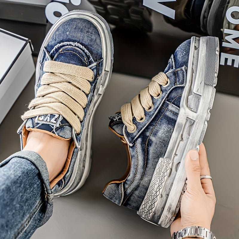 Chaussures Décontractées Homme — Denim Délavé Rétro, Semelles Épaisses, 3 Coloris, EU 38.5-43