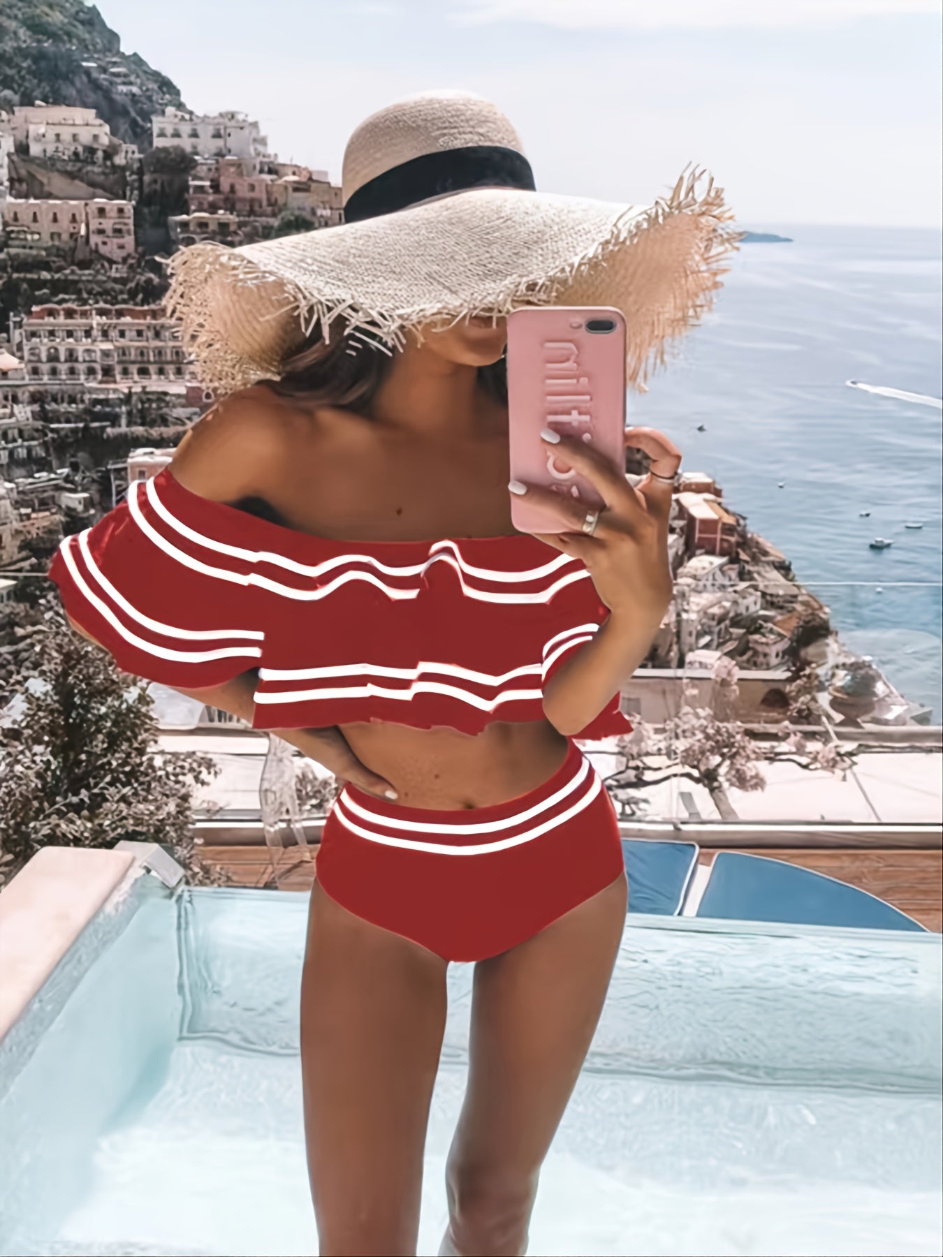 Bikini Bandeau À Volants Femme – Épaules Dénudées, Couleur Unie & Tissu Polyamide | S M L XL | OATONCAOMI