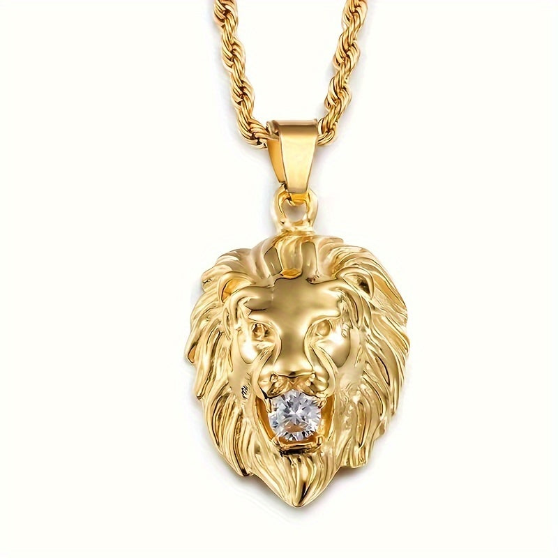 Collier Lion Eclatant Dore Homme