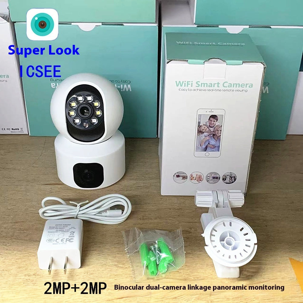 Camera Surveillance Binoculaire Double Objectif 1080p - Vision Nocturne 20m, Alarme, Interphone