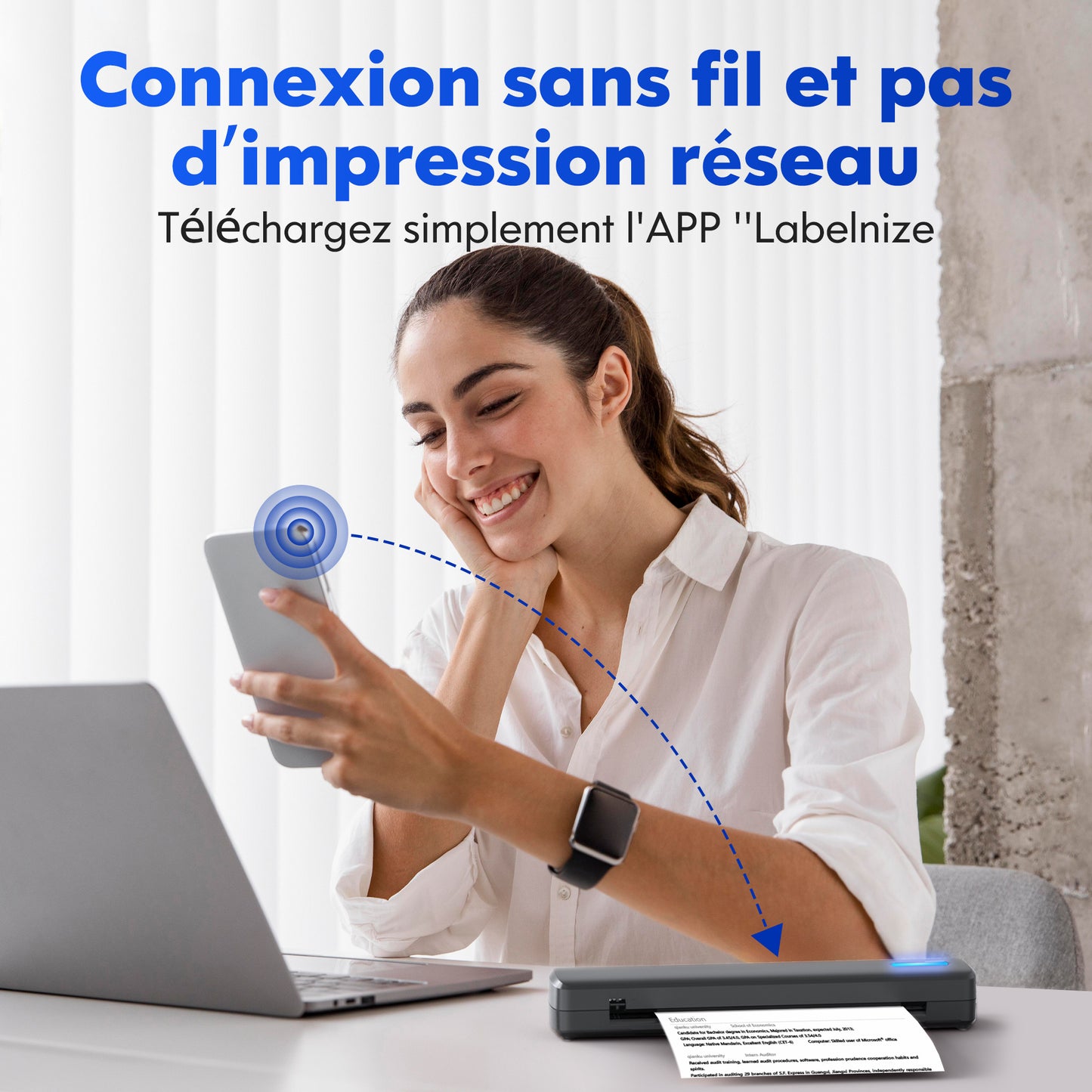 Imprimante Thermique Portable D810 – Sans Fil, USB, Autocollants & Papier Thermique