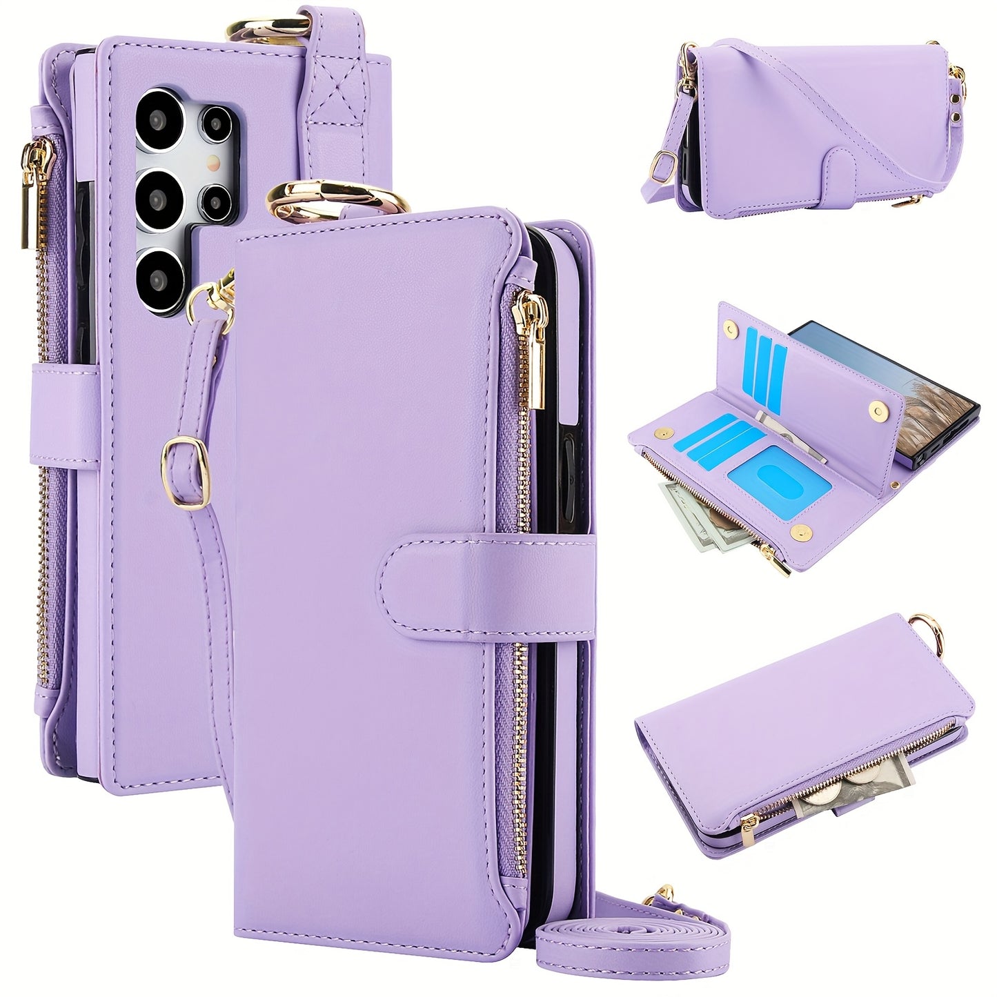 Étui Portefeuille Bandoulière Samsung Galaxy AWQUER – Similicuir, Lanière, 7 Coloris, 26 Modèles