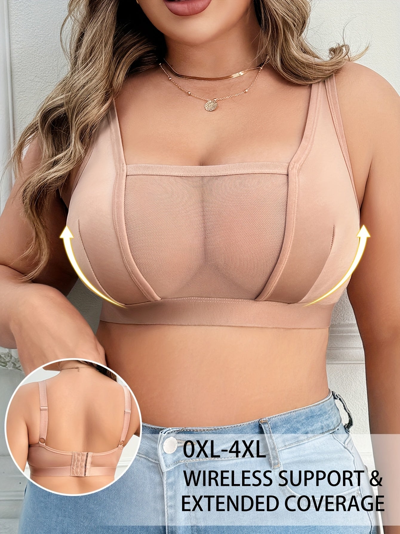 Soutien-Gorge Sans Fil Grande Taille Femme — 90% Polyester, Maille Contrastée, 3 Coloris, L-4XL