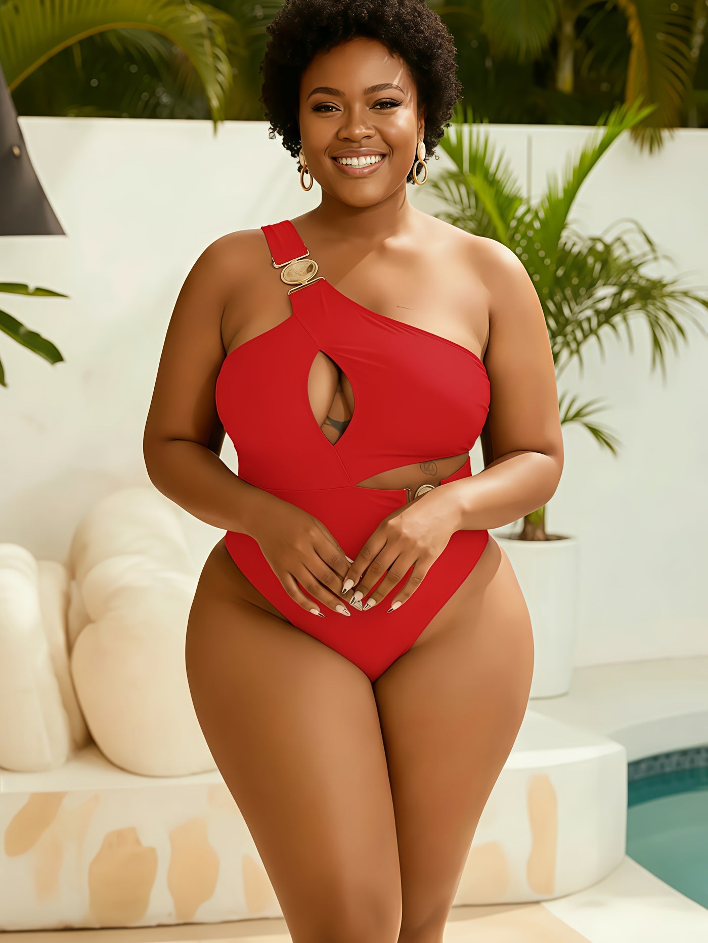 Maillot de Bain Une Piece Femme Sexy - Une Epaule, Push-Up, Grande Taille L a 4XL
