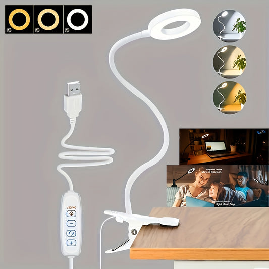 Lampe de bureau LED pince USB - Bras flexible 360° luminosité réglable