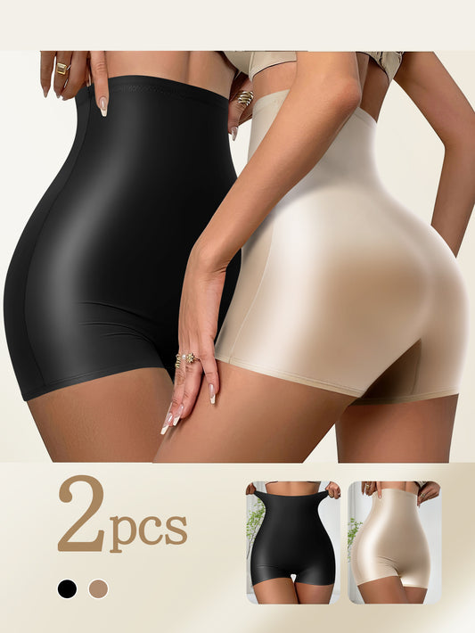 Lot de 2 Boxers Taille Haute Femme – Tissu Huilé Gainant, 77% Polyamide