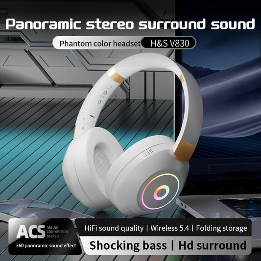Casque Sans Fil Pliable avec Lumières LED – Gaming & Musique, Batterie 200mAh & USB-C | Noir & Blanc