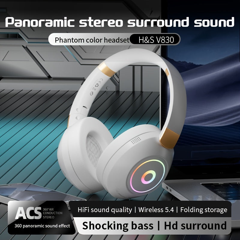Casque Sans Fil Pliable avec Lumières LED – Gaming & Musique, Batterie 200mAh & USB-C | Noir & Blanc
