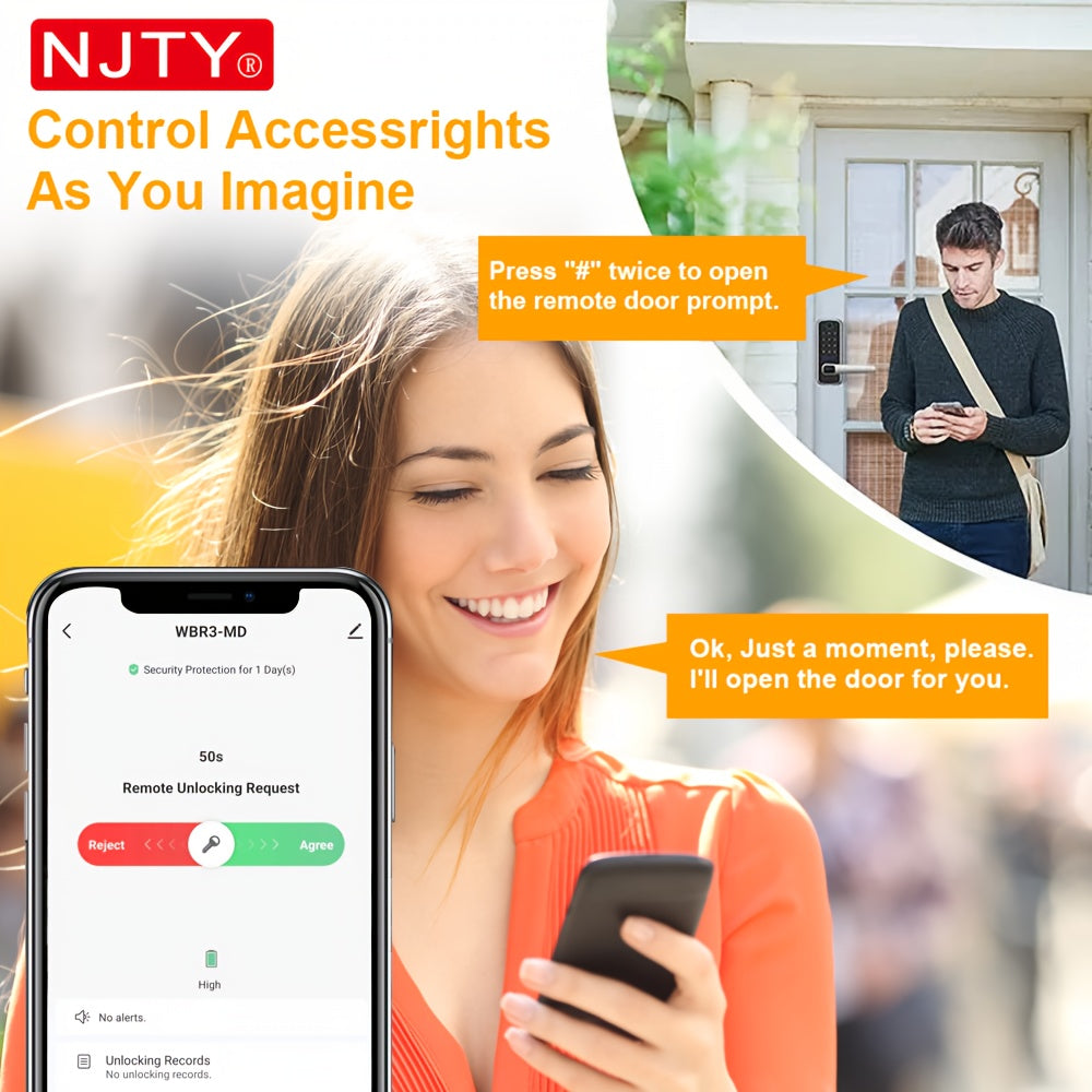 Serrure Connectée NJTY TUYA Wi-Fi – Empreinte Digitale, Combinaison, Carte, Application & Clé | Maison, Hôtel, Bureau