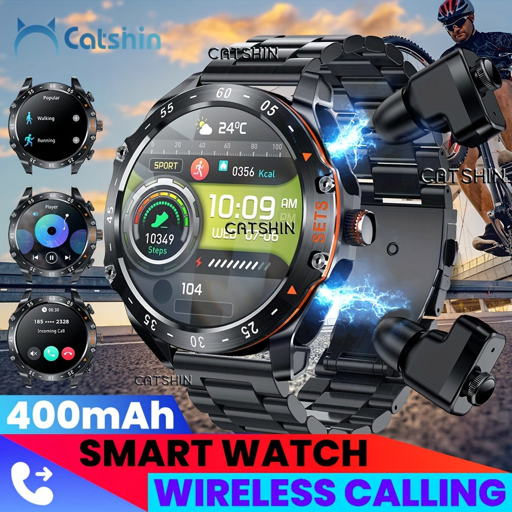 Montre Connectée CatShin 2-en-1 – Écouteurs Sans Fil, Écran IPS HD 3,86 cm, IP67 & 100+ Modes Sportifs