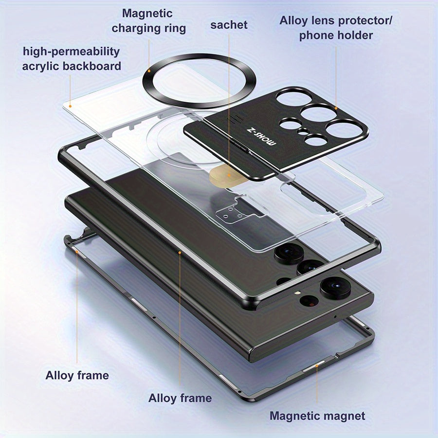 Coque Samsung Galaxy S25 Ultra Magnetique Double Face Verre HD - Protection Lentilles, Support Integre, Systeme Verrouillage, 3 Coloris