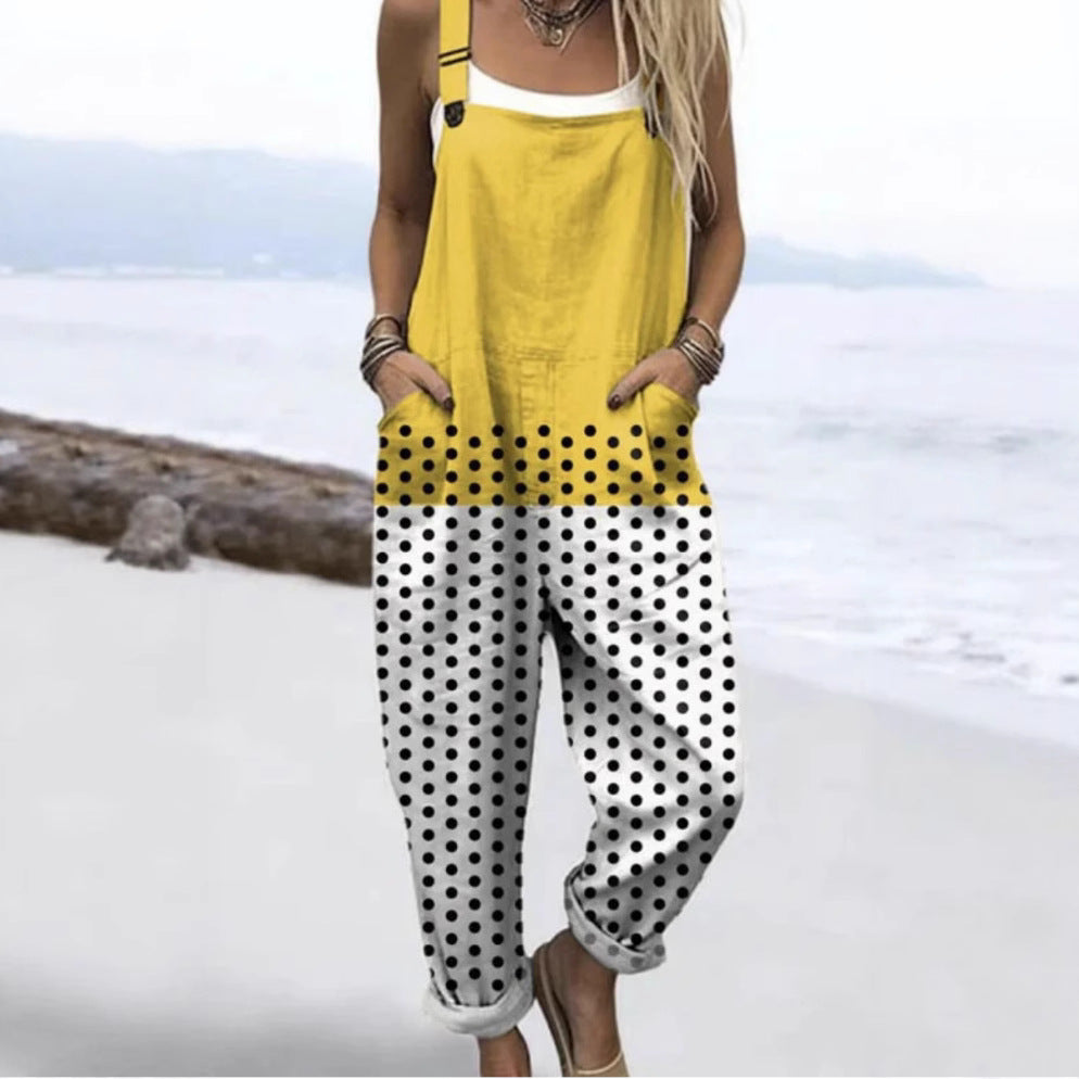 Pantalon a Bretelles Femme Imprime 3D Numerique Lin de Bambou Style Coreen - S a 5XL