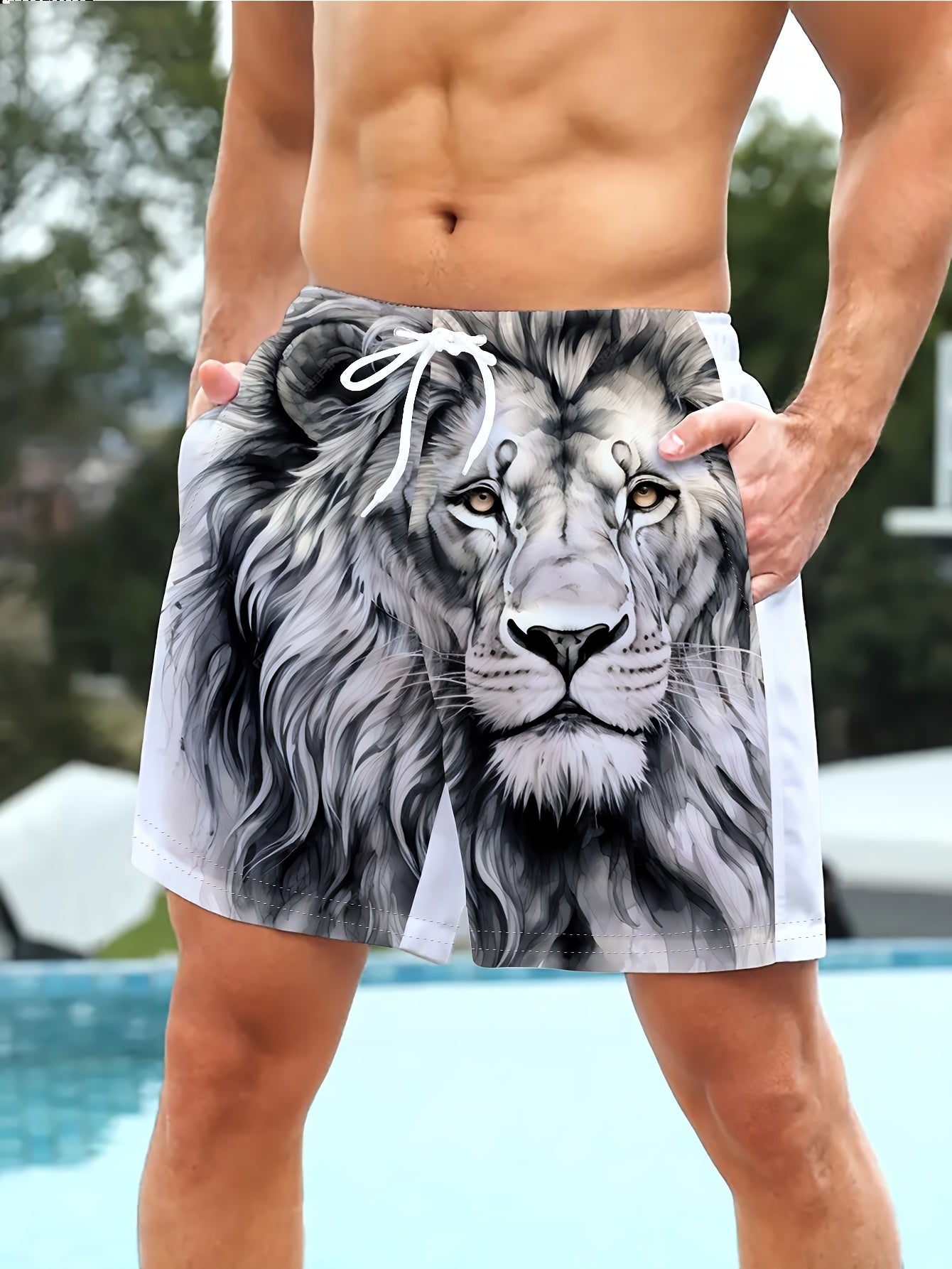 Short de Bain Homme Imprimé Lion Fantaisie - Style Décontracté