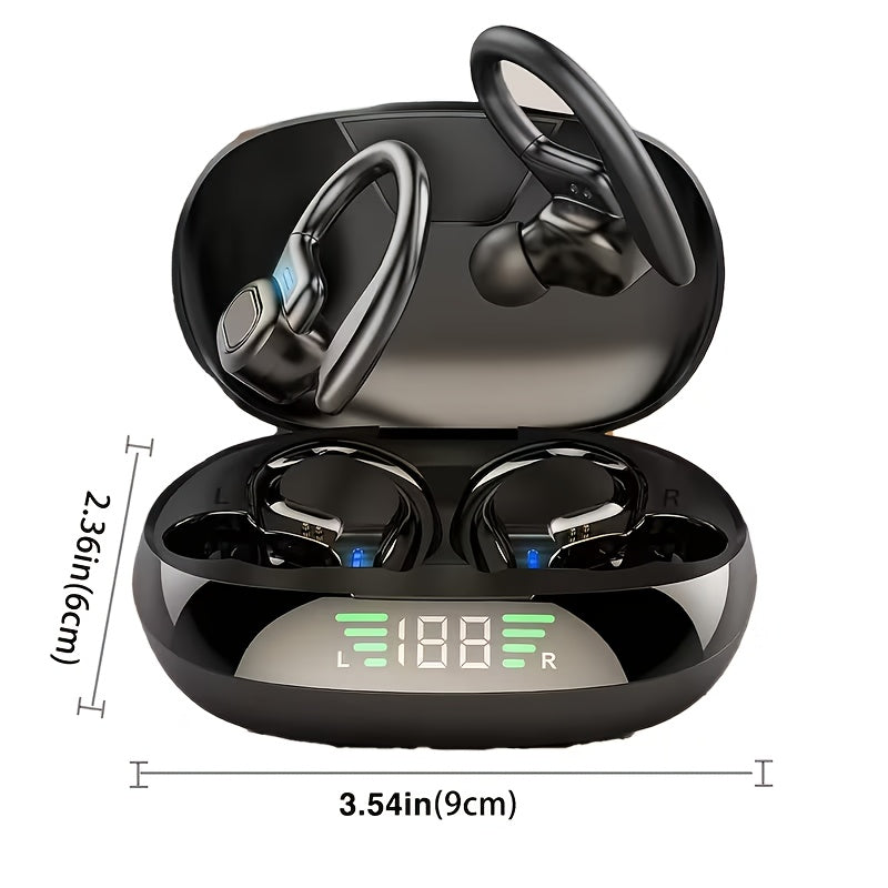 Ecouteurs sans fil LAN XUN crochets oreille - Batterie 300mAh, USB-C, boitier charge, micro condensateur, rouge ou noir