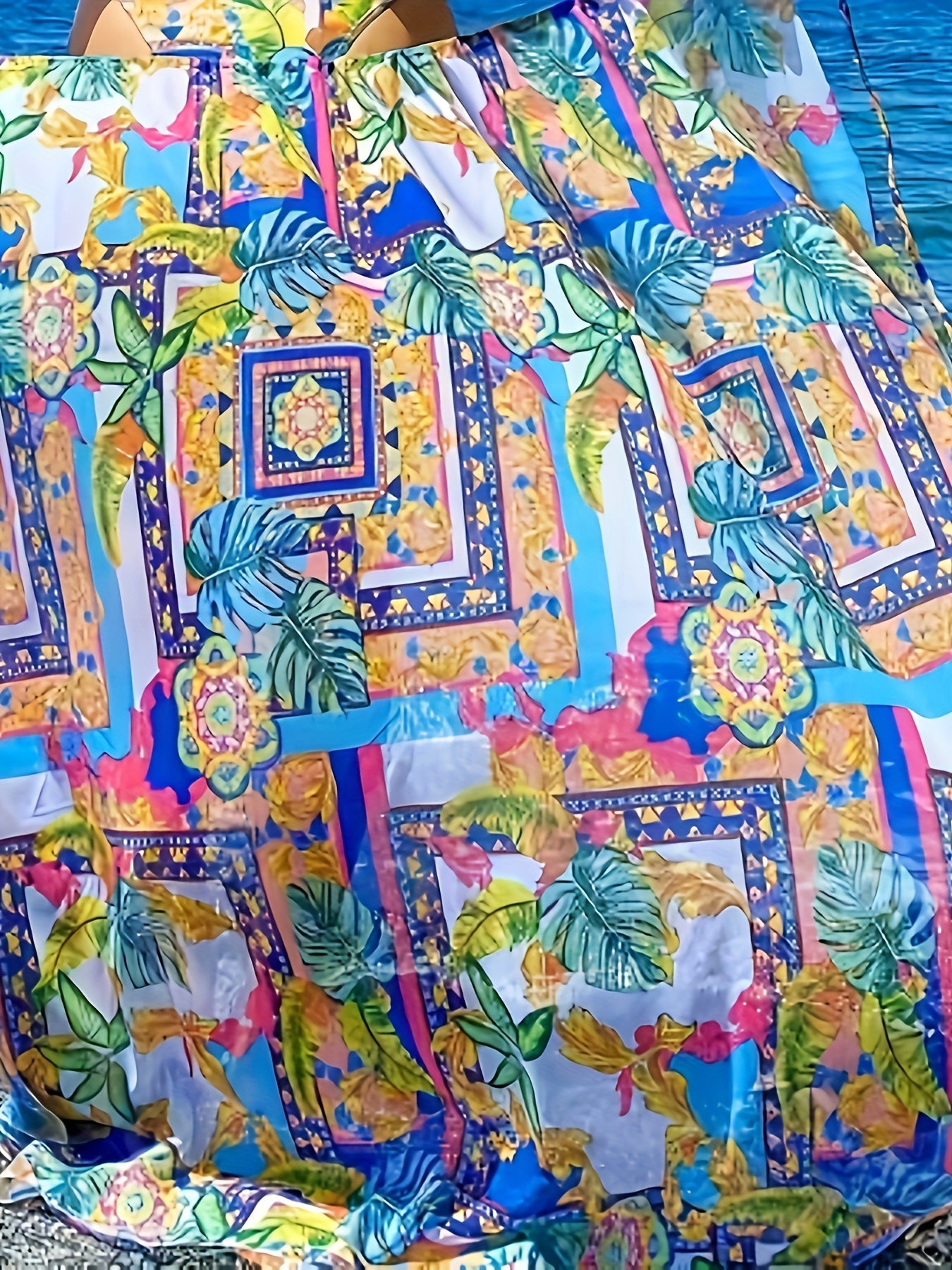 Ensemble plage femme éclatant bleu ciel - Paréo et haut assortis, taille unique