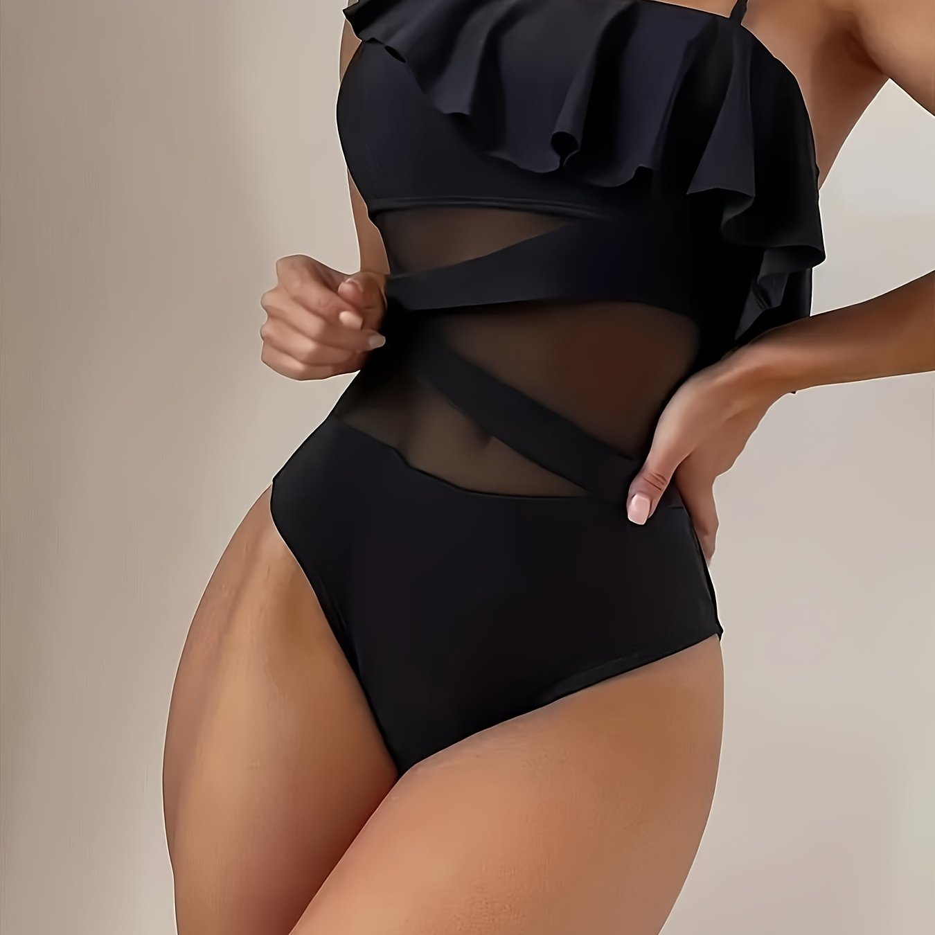 Maillot de Bain Une Pièce Femme – Élégant, Maille Extensible, Une Épaule 👙✨