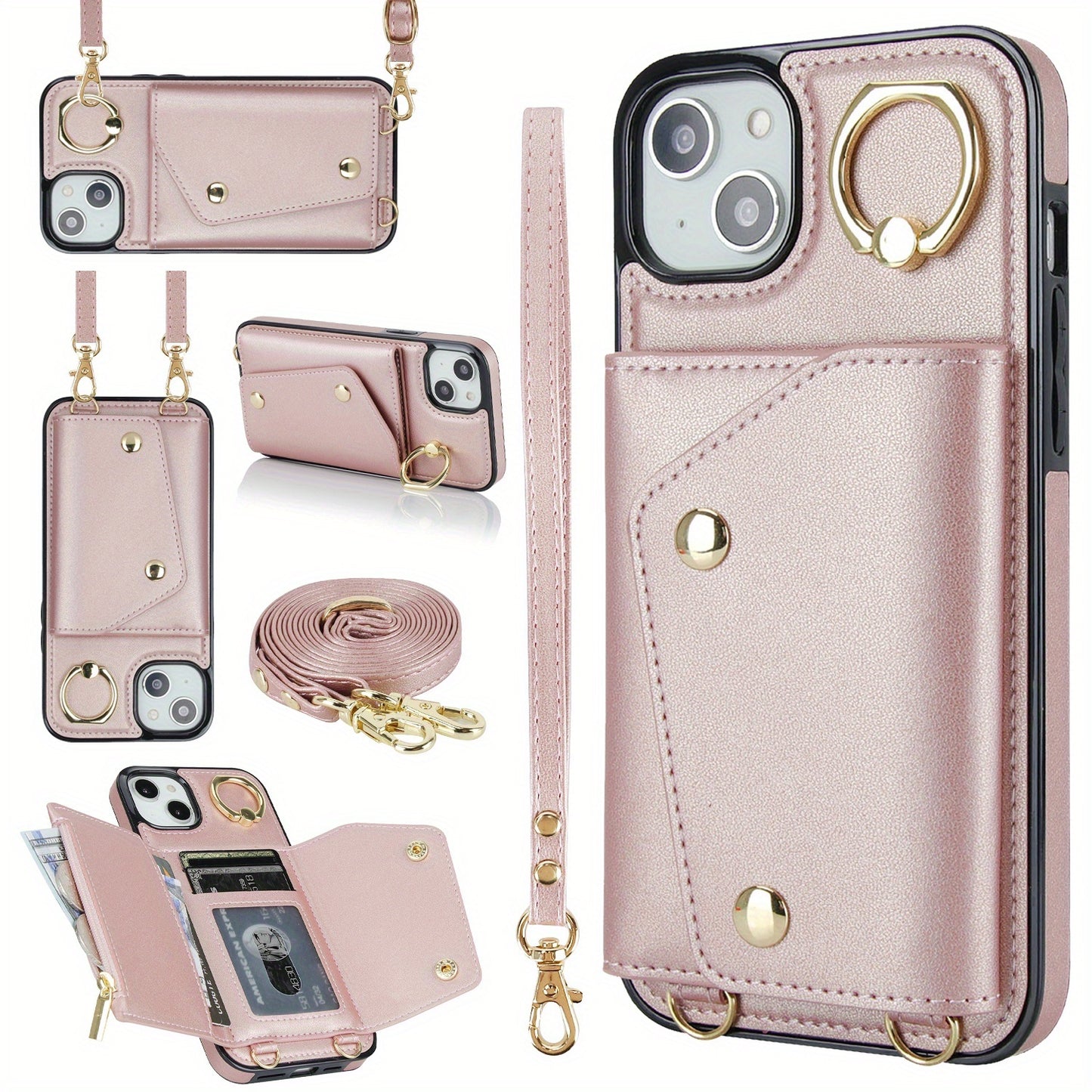 Étui Portefeuille Bandoulière iPhone – Similicuir, Support Intégré, Anti-Choc 📱✨