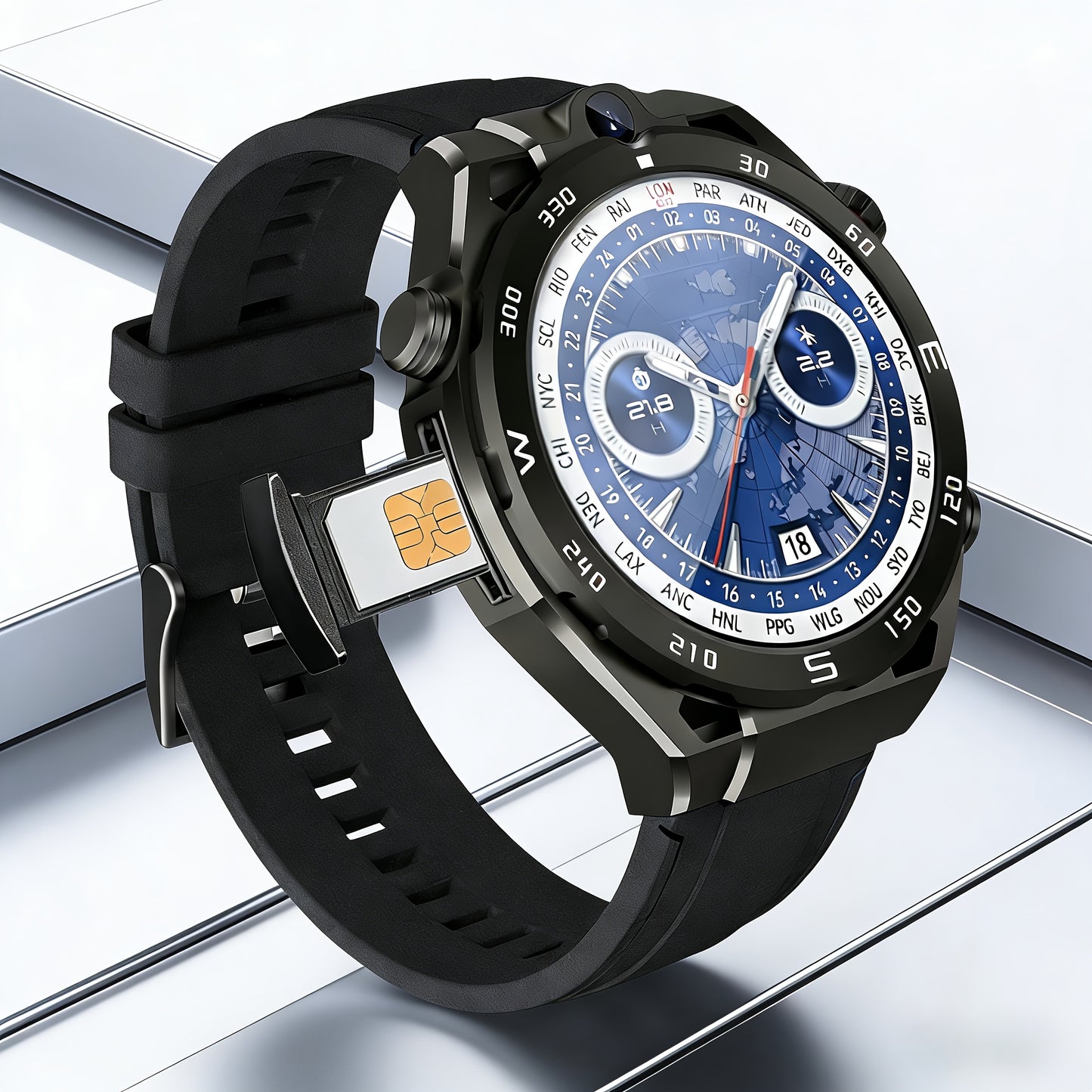 Montre Connectée Homme W&O – Appels Sans Fil, IA Vocale, 40+ Sports, Écran 1,43" | Noir & Noir Doré