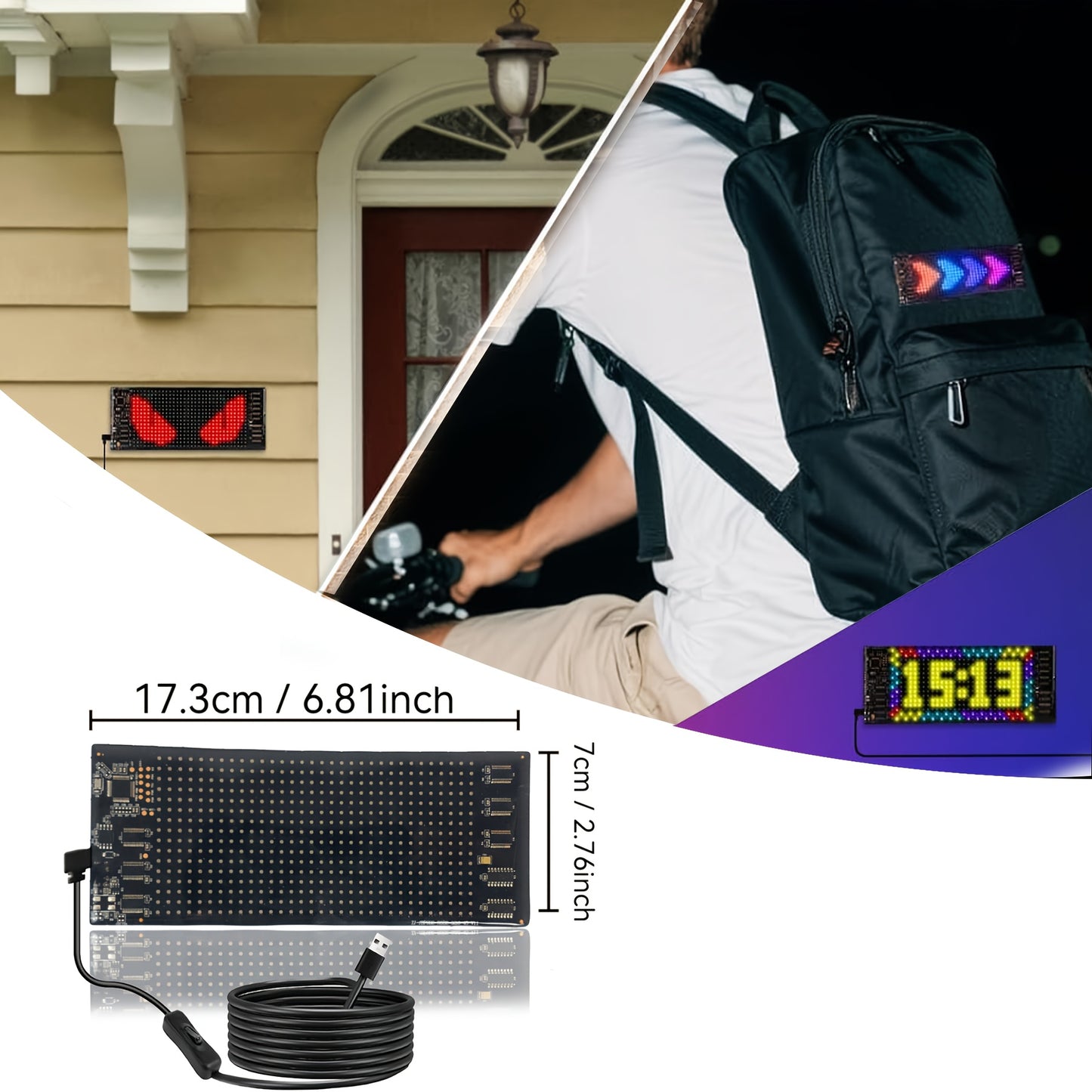Ecran LED Flexible Controle Vocal Sans Fil Application IA - Lunette Arriere Voiture Vitrine Magasin 3 Tailles