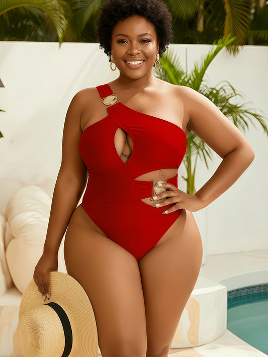 Maillot de Bain Une Piece Femme Sexy - Une Epaule, Push-Up, Grande Taille L a 4XL