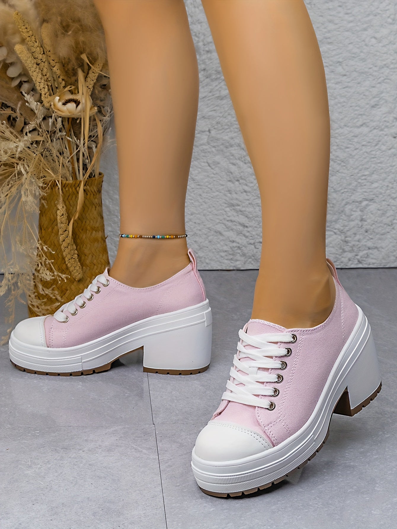 Baskets Femme Mi-Haute Plateforme Lacets - Tissu Semelle PU Style Sport 7 Coloris EU 36-42