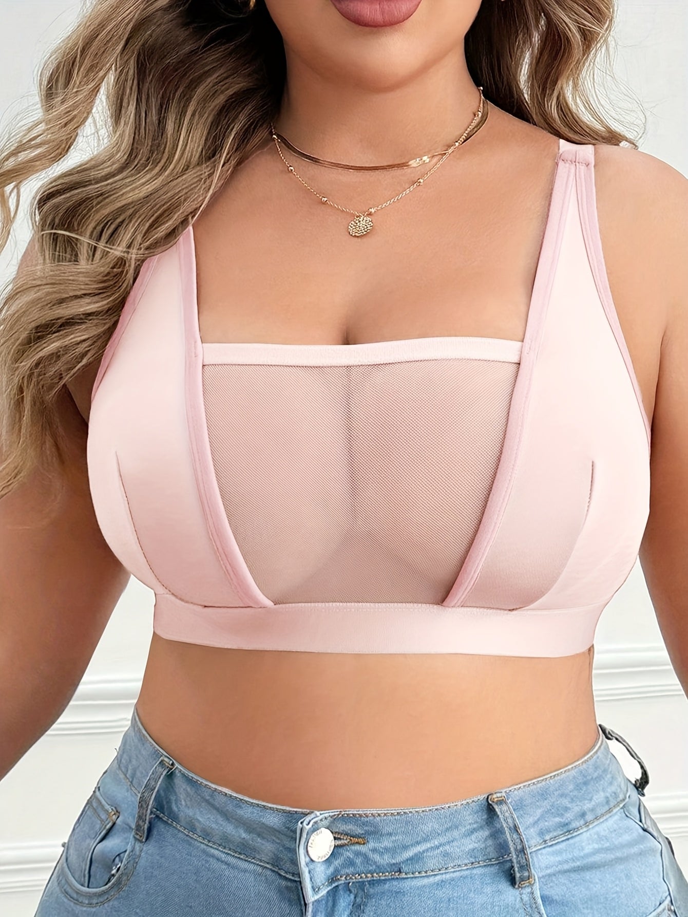 Soutien-Gorge Sans Fil Grande Taille Femme — 90% Polyester, Maille Contrastée, 3 Coloris, L-4XL