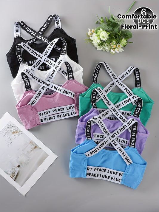 Lot de 6 Brassières de Sport Imprimées JOINBUY – Bretelles Croisées, Rembourrage Amovible | Yoga & Fitness | S au XXL