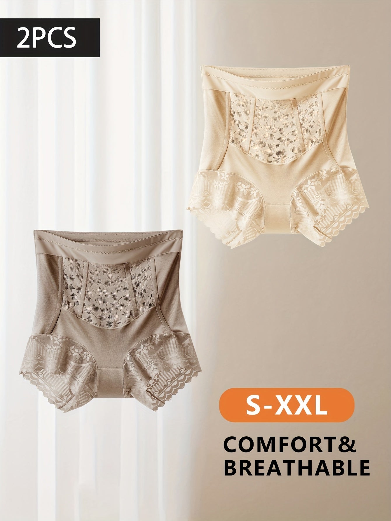 Lot de 2 Culottes Gainantes Taille Haute en Dentelle QUASTI – Ventre Plat, Maintien Élevé & Style Élégant | S au XXL