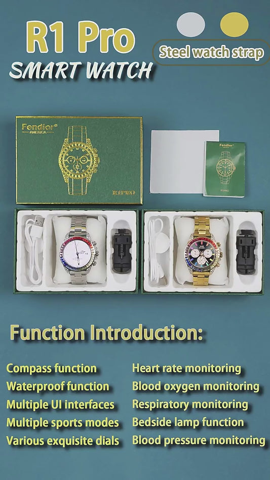 Montre Connectee R1 Pro AMOLED - Appels Bluetooth, Bracelet Acier, Etanche IP68