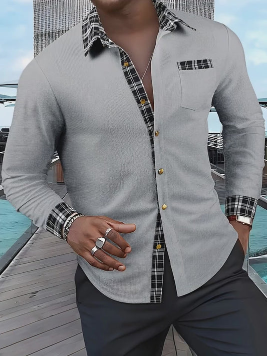 Chemise Décontractée Manches Longues Homme — Blanc & Gris, S à XXXL