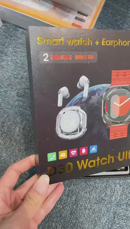 Montre Connectee D30 Ultra avec Ecouteurs Bluetooth - Smartwatch 2 en 1, Ecran 2.3 Pouces, IP67, 3 Coloris